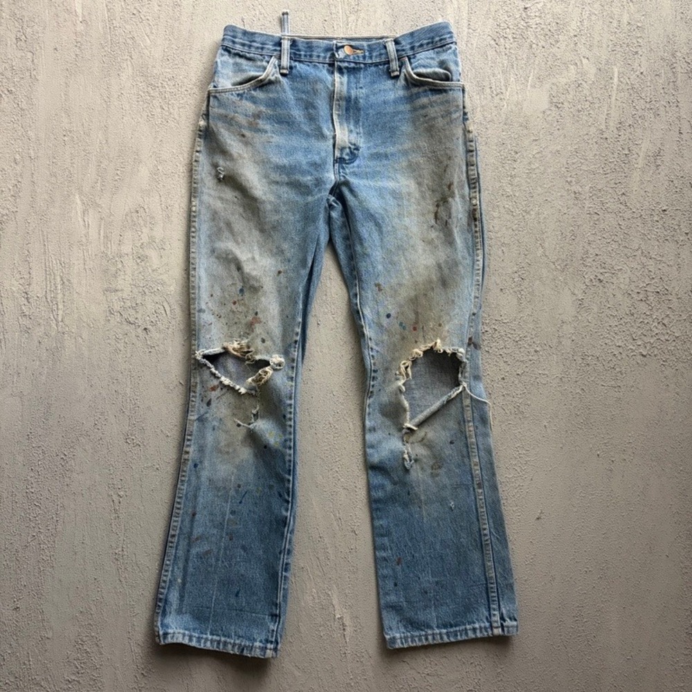 Vintage Rustler Jeans 30x28 Blue 1980s Paint Splatter Distressed Workwear